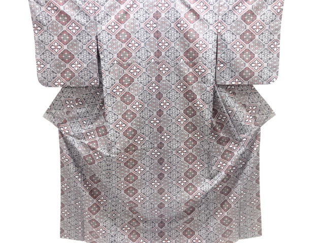 JAPANESE KIMONO / OMESHI / NISHIJIN-ORI / WOVEN FLOWER SHOKKO PATTERN